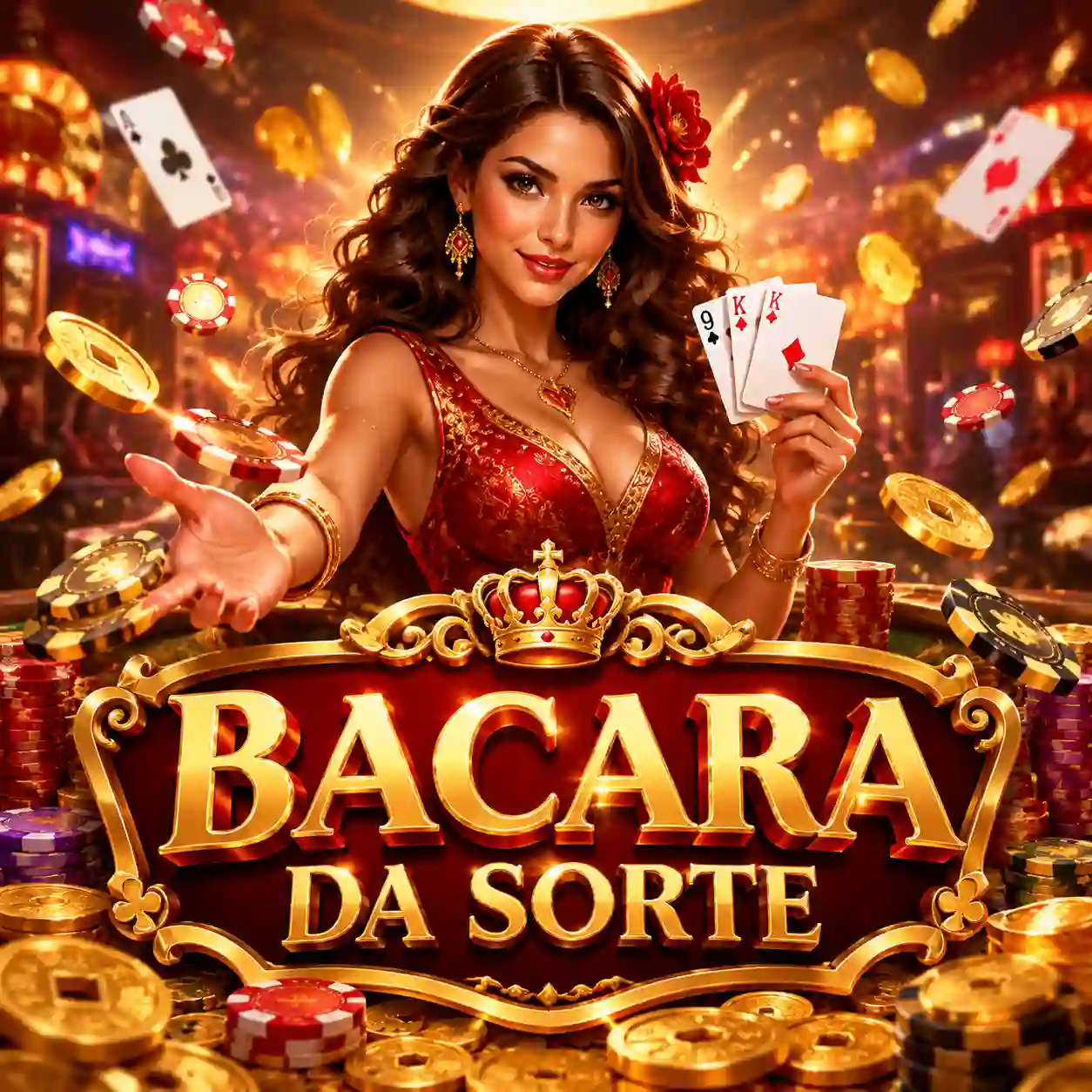 Mesa de bacará ao vivo com fichas e cartas viradas